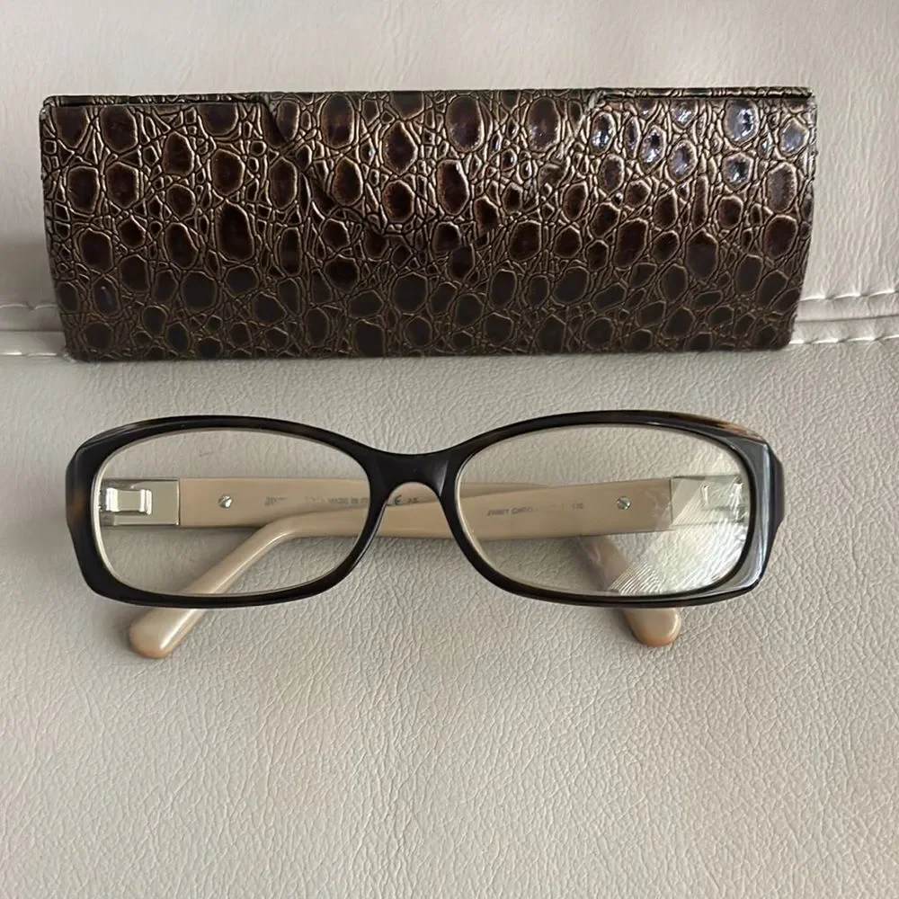 Jimmy Choo Tortoise Rectangular Glasses w Crystal Temples Italy SXX45 53 15 130